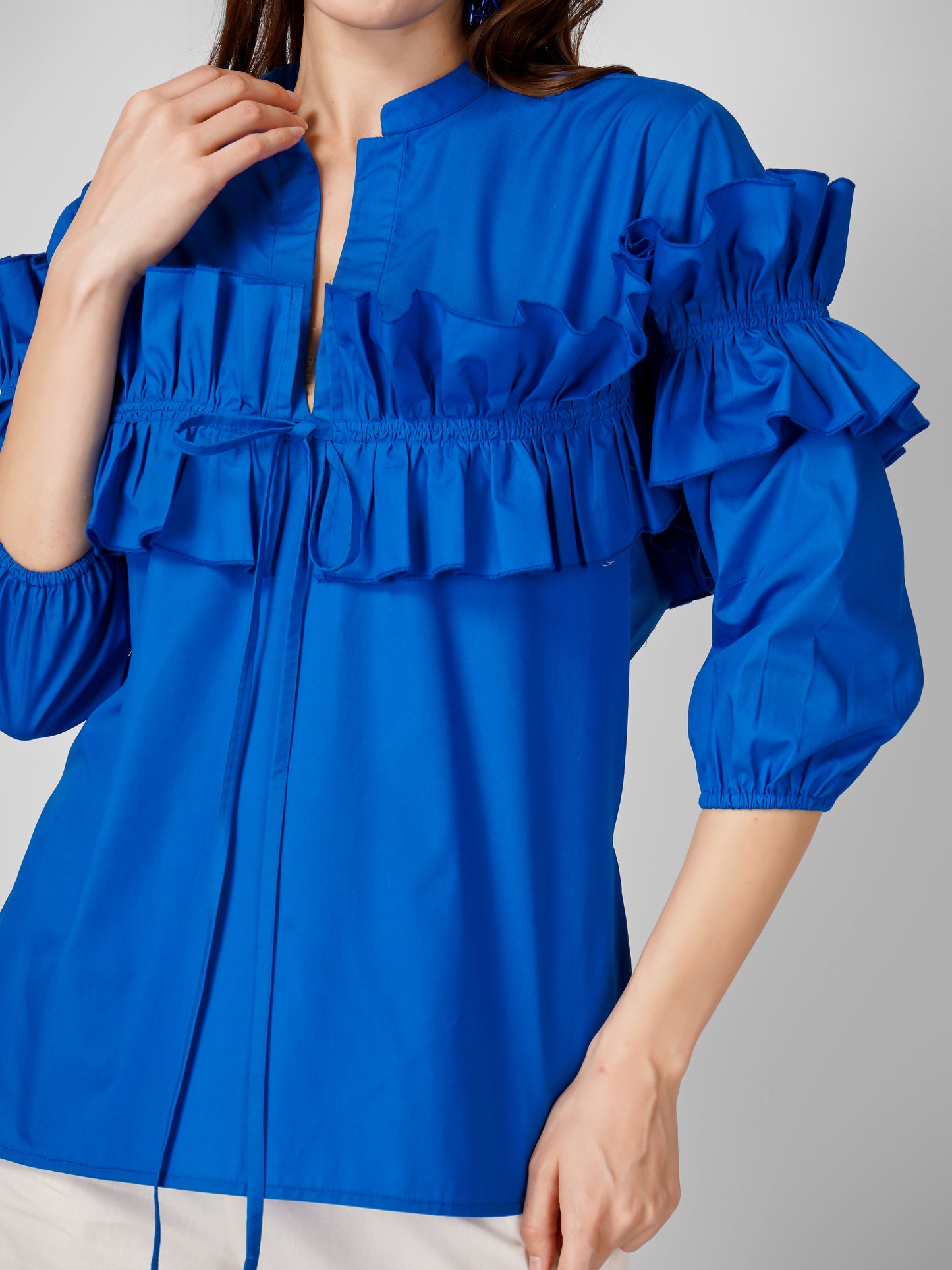 Blue Pleated Top