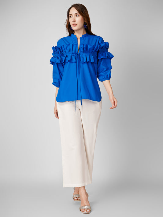 Blue Pleated Top