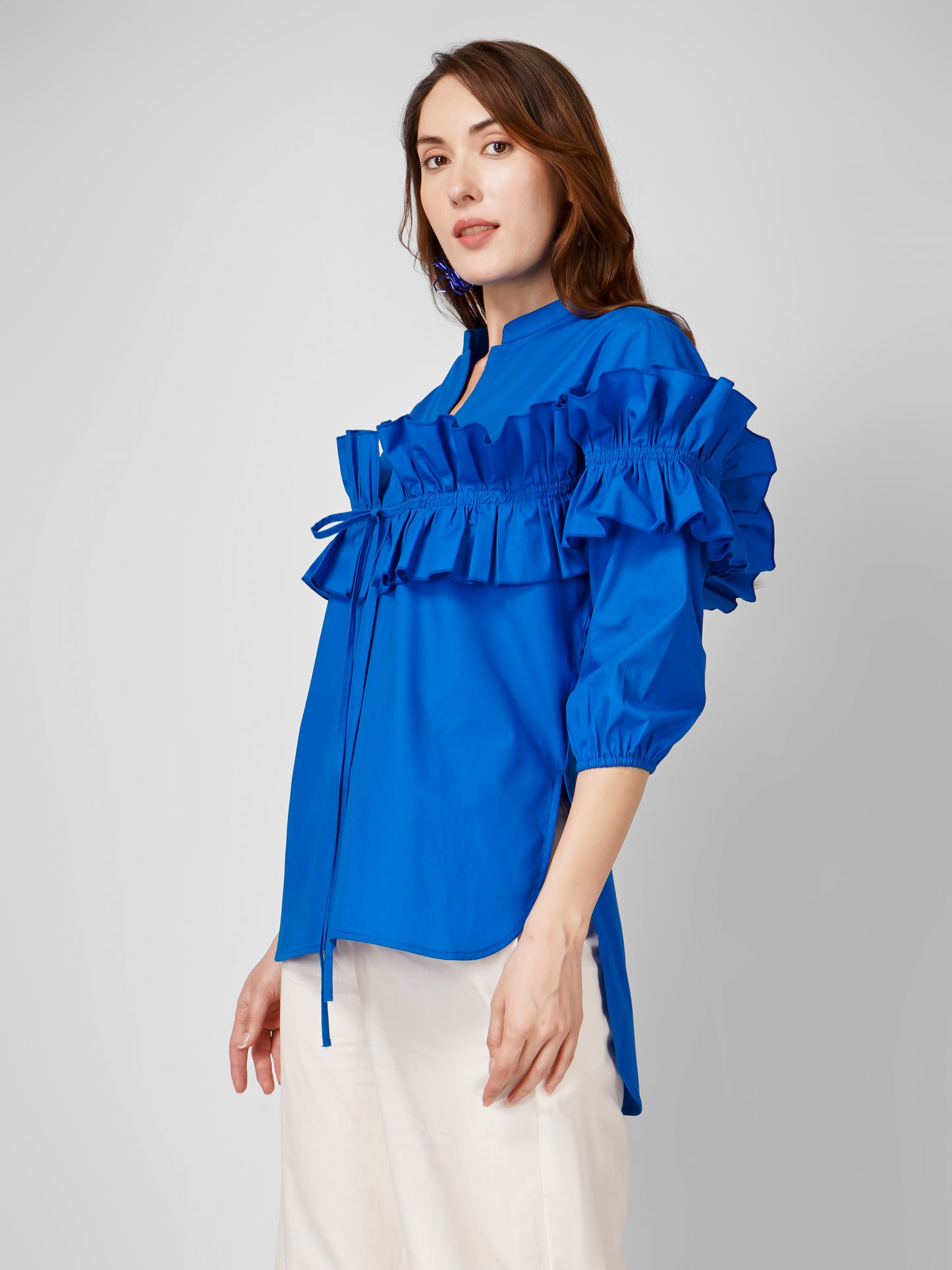 Blue Pleated Top