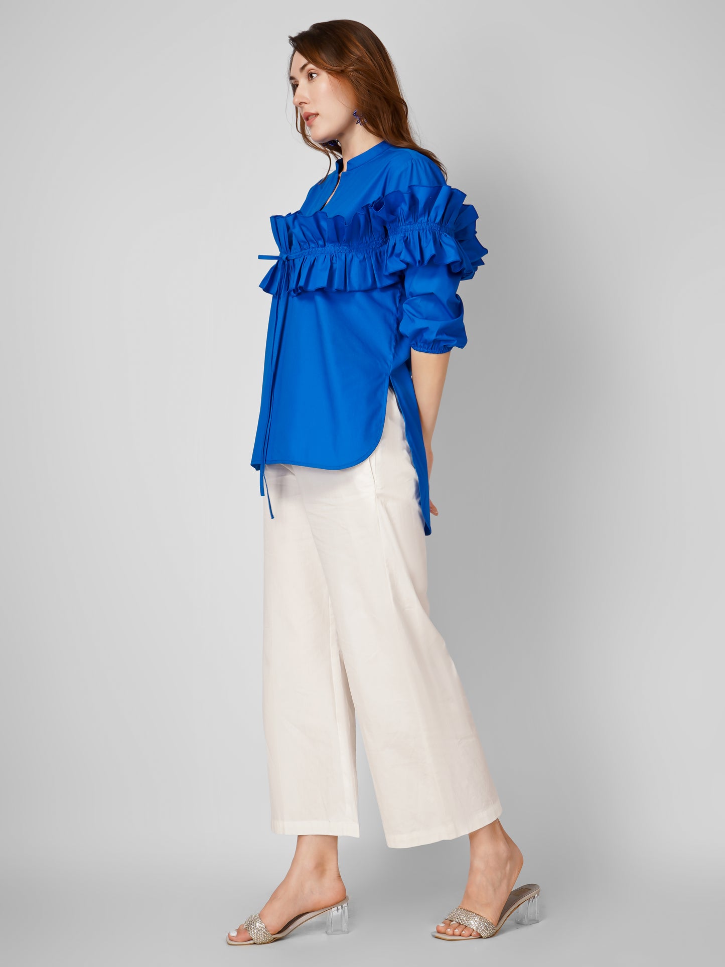 Blue Pleated Top