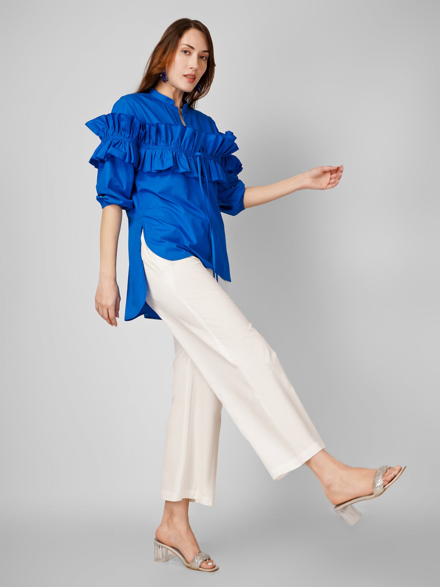 Blue Pleated Top