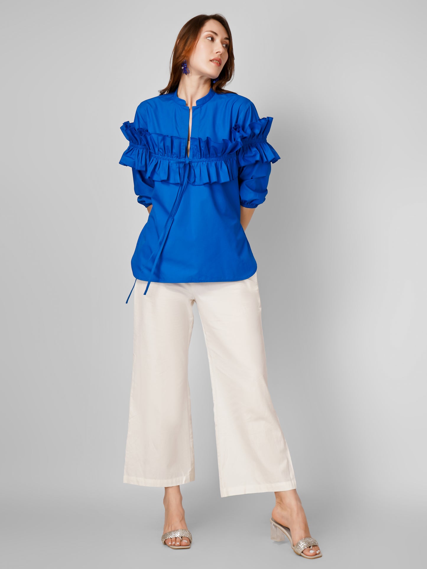 Blue Pleated Top