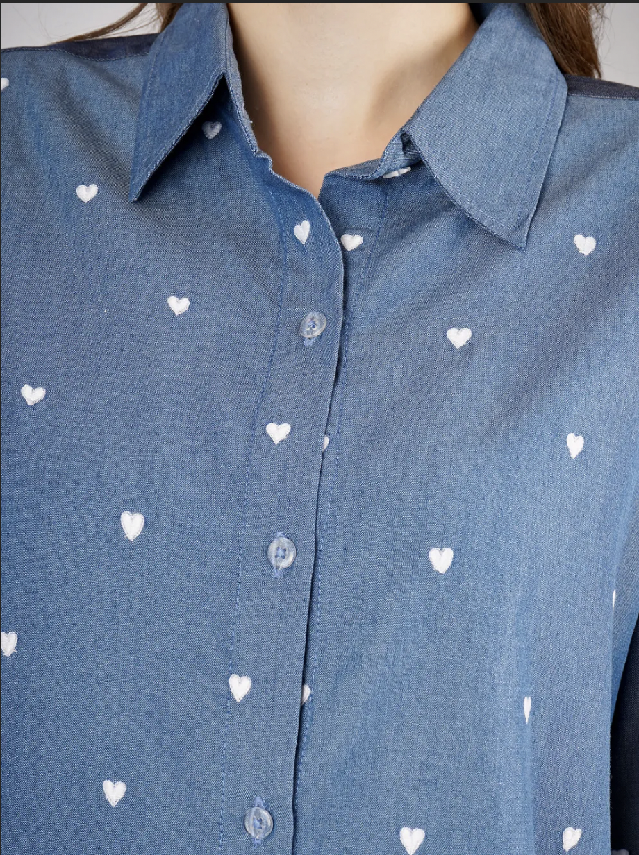 All Hearts Denim Shirt - White hearts