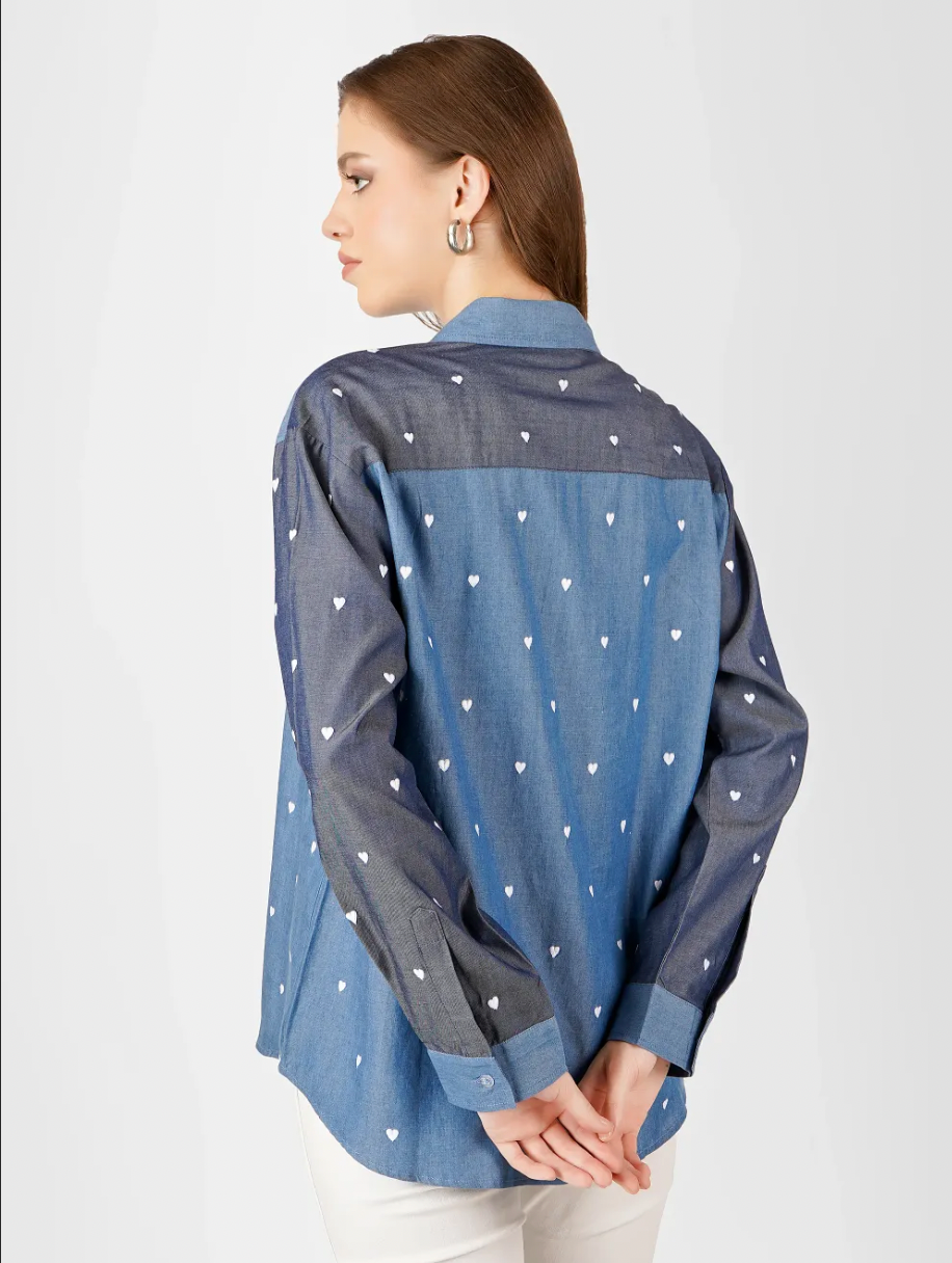 All Hearts Denim Shirt - White hearts