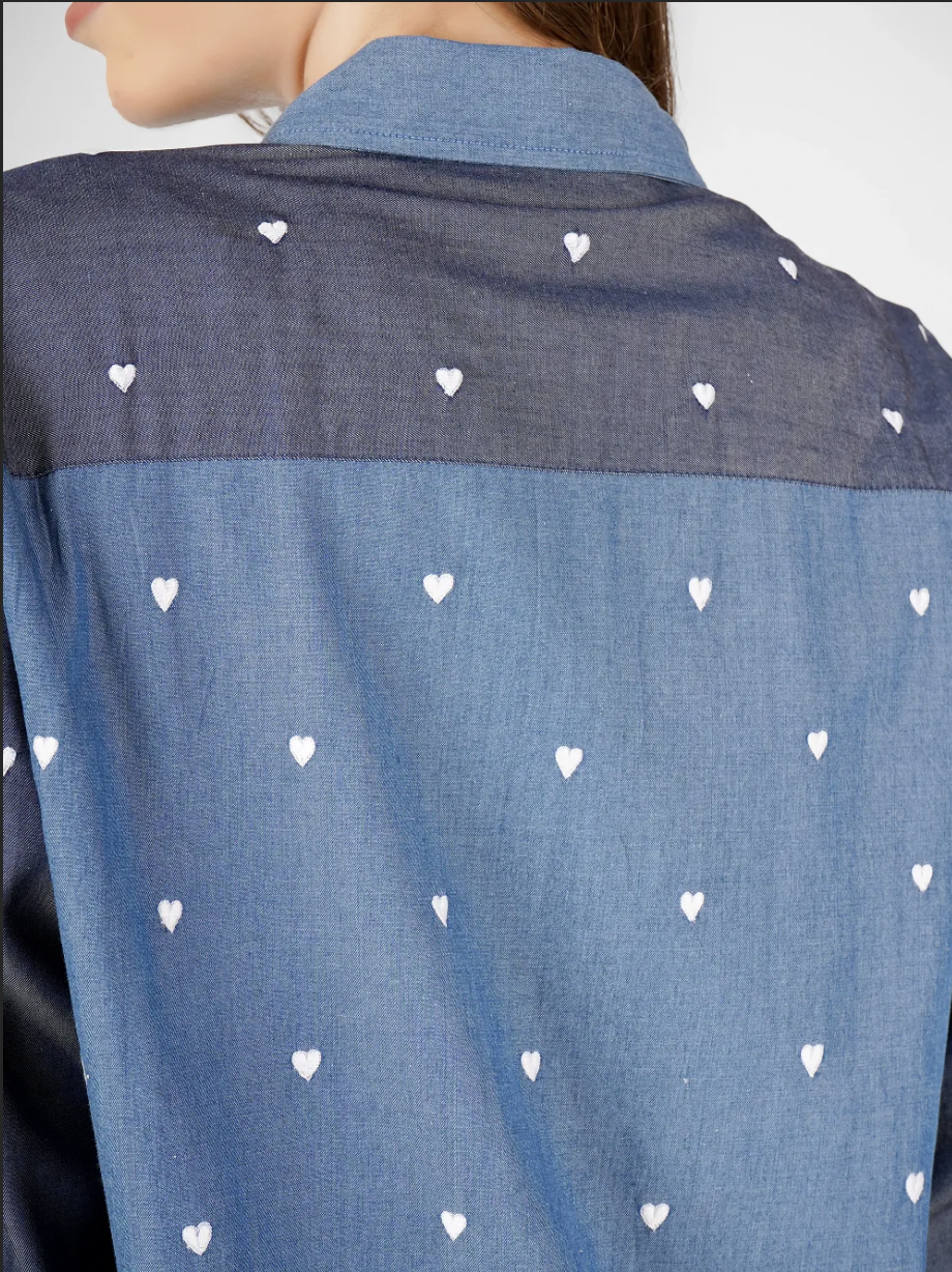 All Hearts Denim Shirt - White hearts